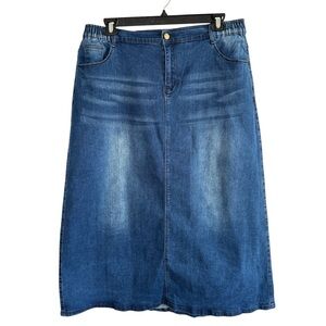 Jean Maxi Skirt 2XL XXL Elastic Waist Stretch Denim Pockets Modest Cottagecore